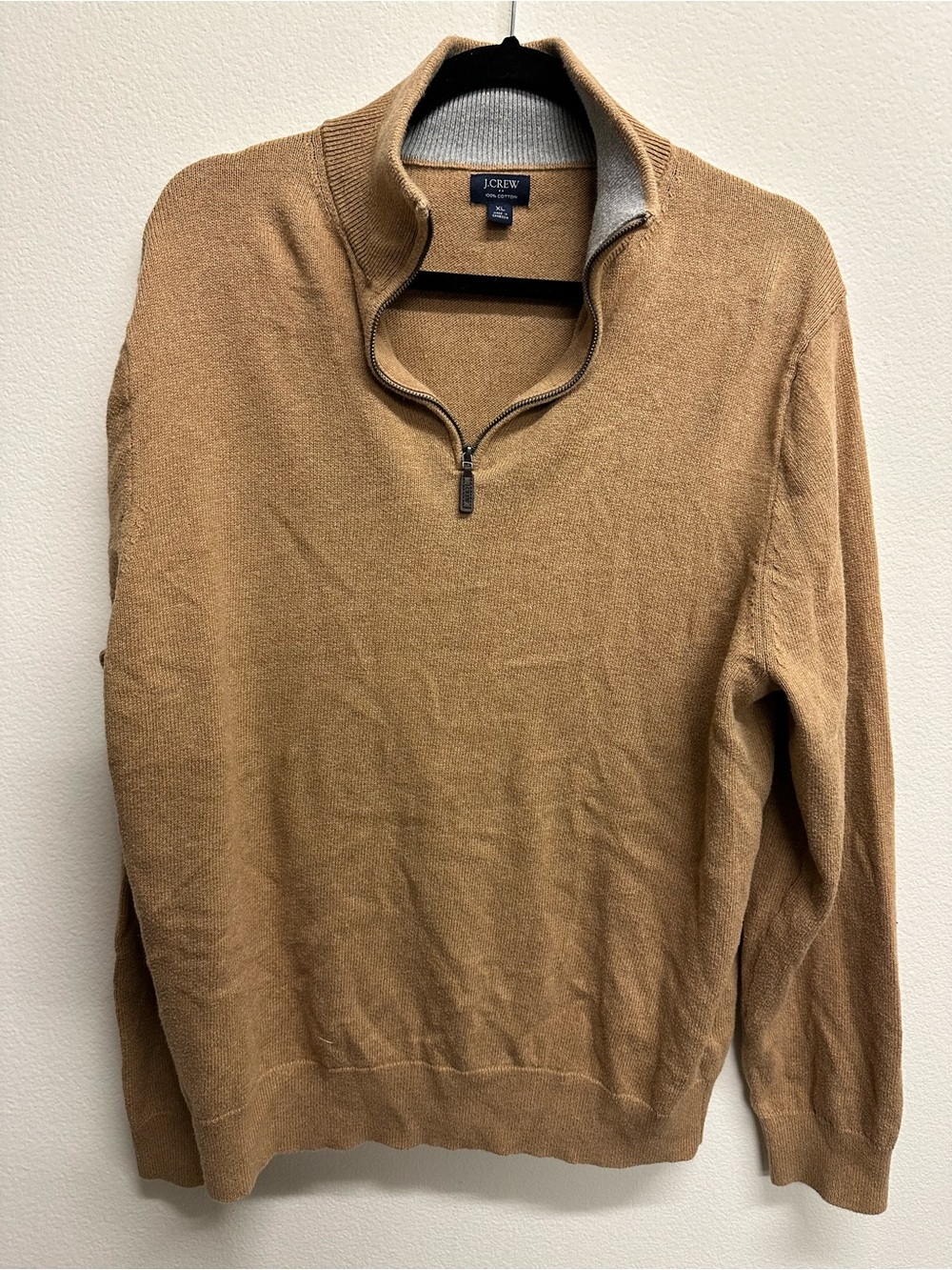 J. Crew Men's Half-Zip Sweater in Camel Brown 100% Cotton XL